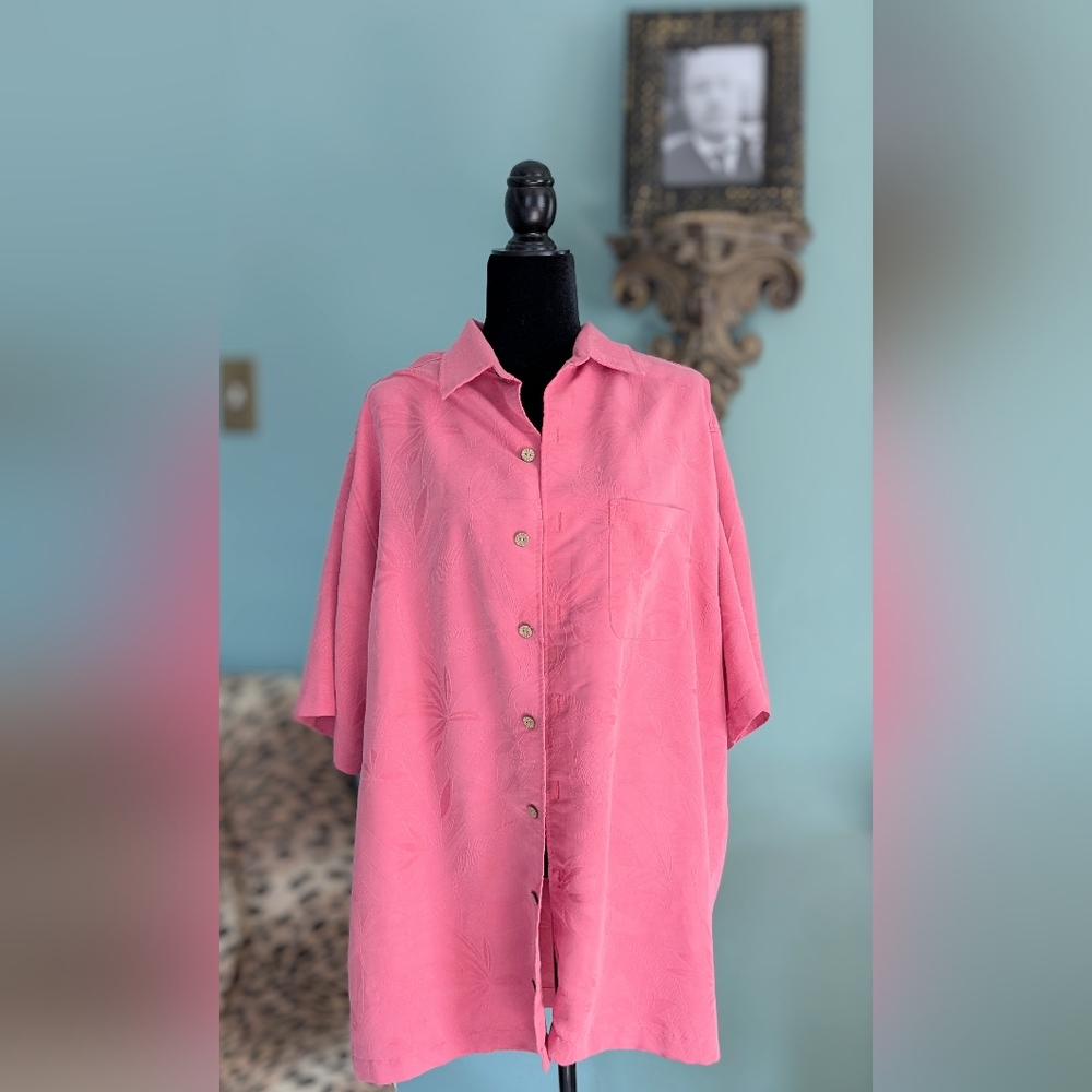 Caribbean Pink Casual Button Down Shirt Lightweight Short Sleeve